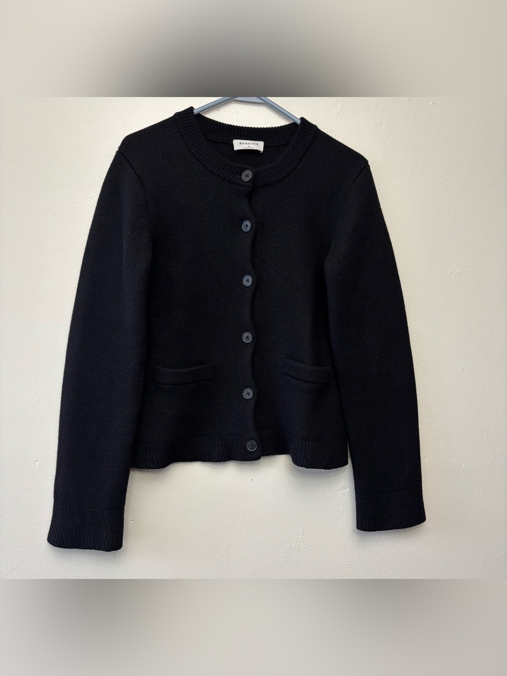 Babaton Meraki 100% Merino Wool Black Cardigan Sweater Size M
